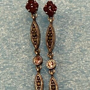 Vintage-Style Pink rhinestone Drop Earrings silver tone ( Sterling?)